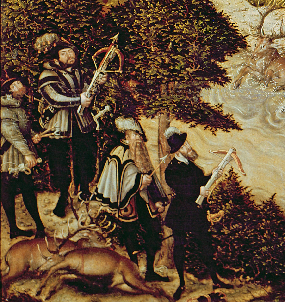 Johann Friedrich the Magnanimous, Elector of Saxony and Emperor Charles V hunting deer near Hartenfels Castle, Torgau, 1544 (detail) by Lucas Cranach the Elder
