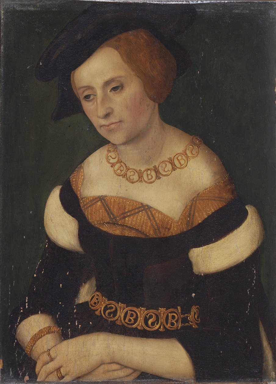 Portrait of Barbara Zapolya (1495-1515), Queen of Poland with Necklace and Belt with B&S Monogram by Lucas Cranach the Elder