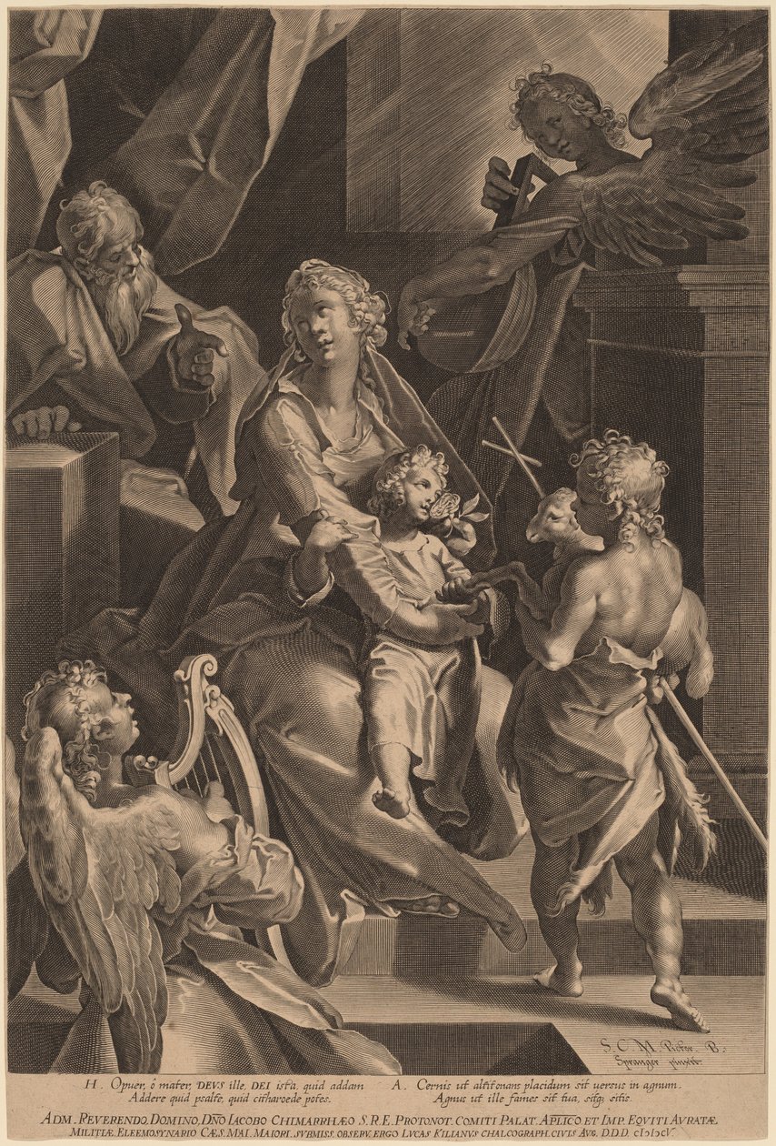 The Holy Family and Two Angels by Lucas Kilian, after Bartholomaeus Spranger