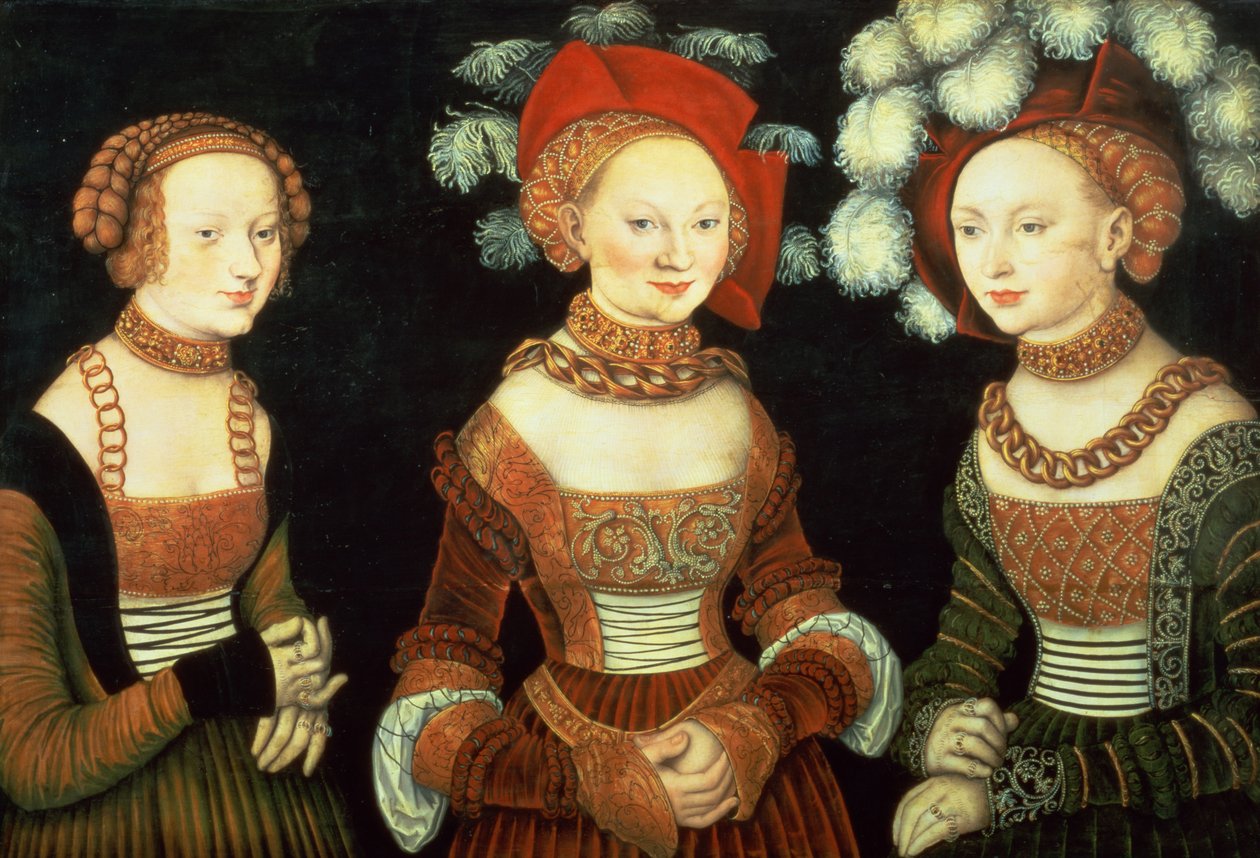 Three Princesses of Saxony, Sibylla, Emilia and Sidonia, Daughters of Duke Heinrich of Frommen by Lucas the Elder Cranach