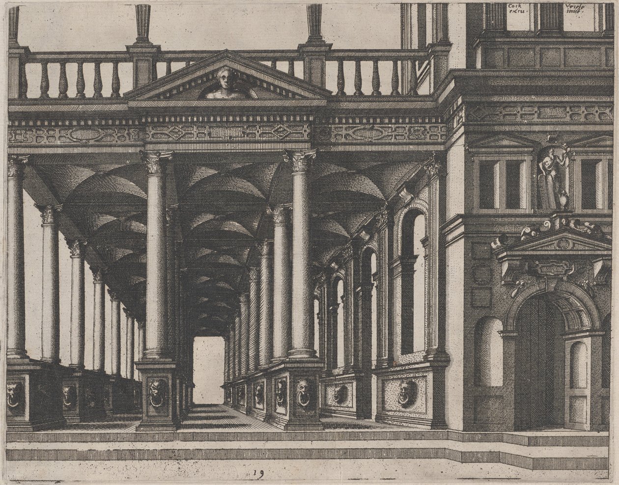 Open Hall Supported by Corinthian Columns by Lucas van Doetechum and Johannes