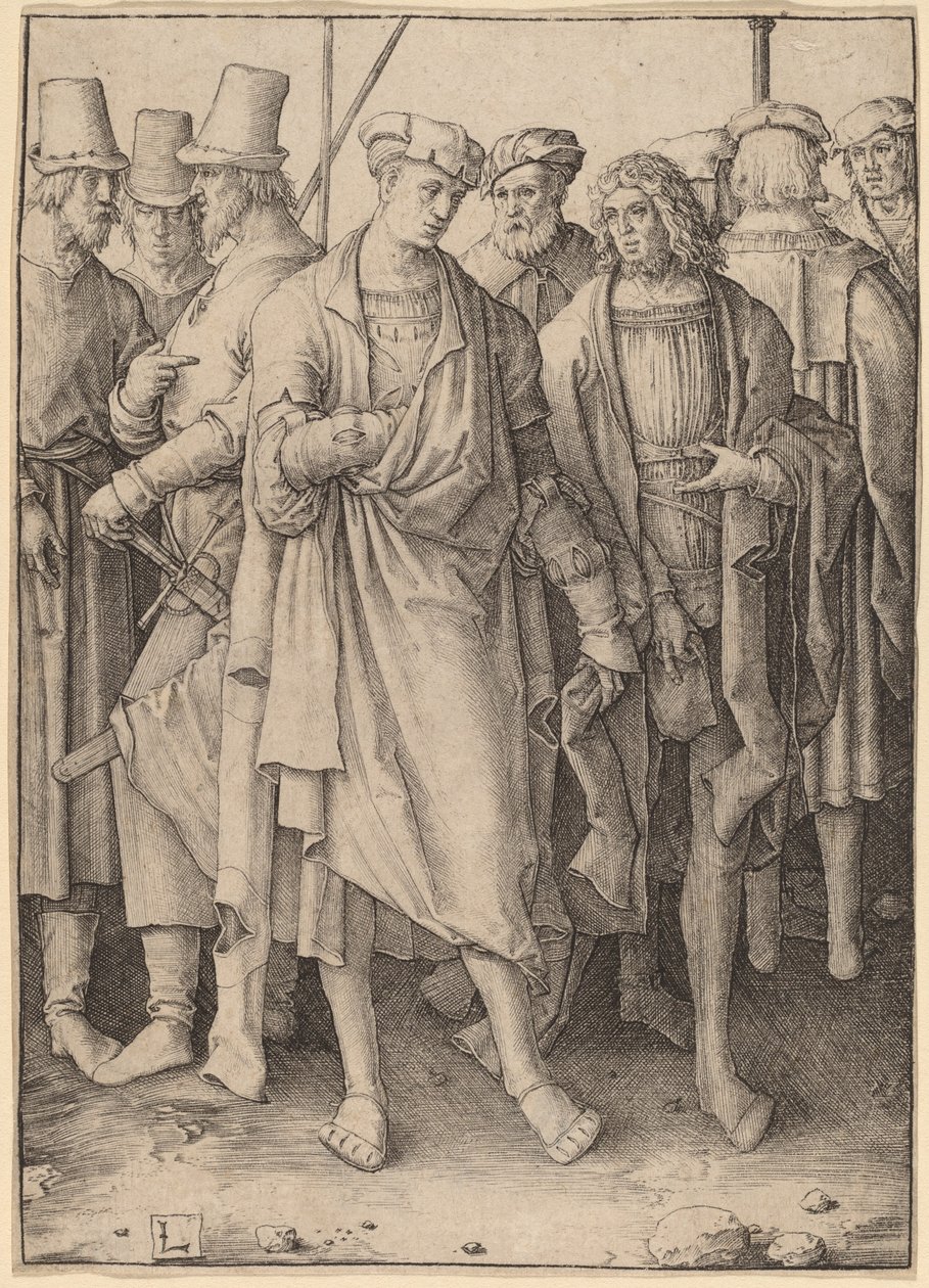 A Young Man with Eight Armed Men by Lucas van Leyden