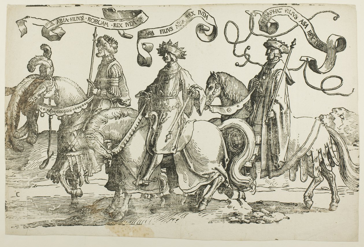 Abijah, Asa, Jehoshaphat, Plate Two, from The Twelve Kings of Israel by Lucas van Leyden