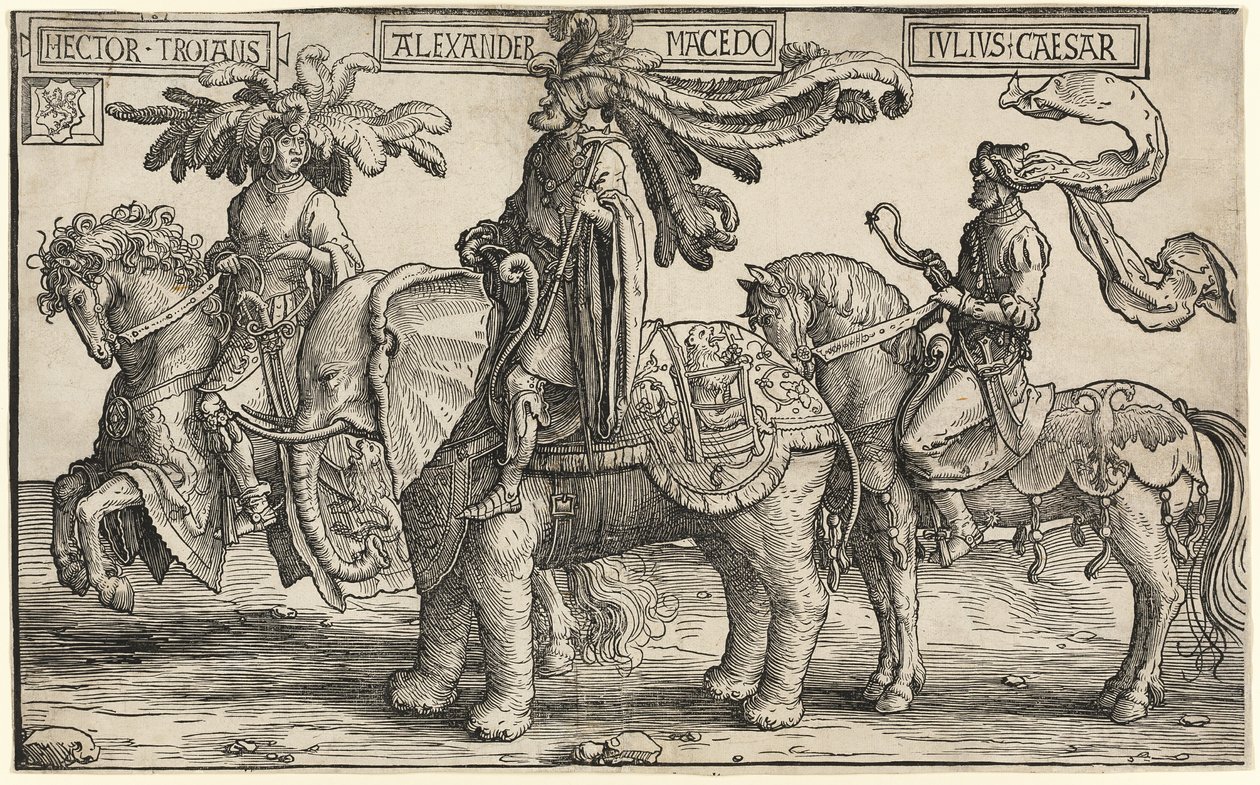 Hector of Troy, Alexander of Macedon, Julius Caesar, from The Nine Heroes by Lucas van Leyden
