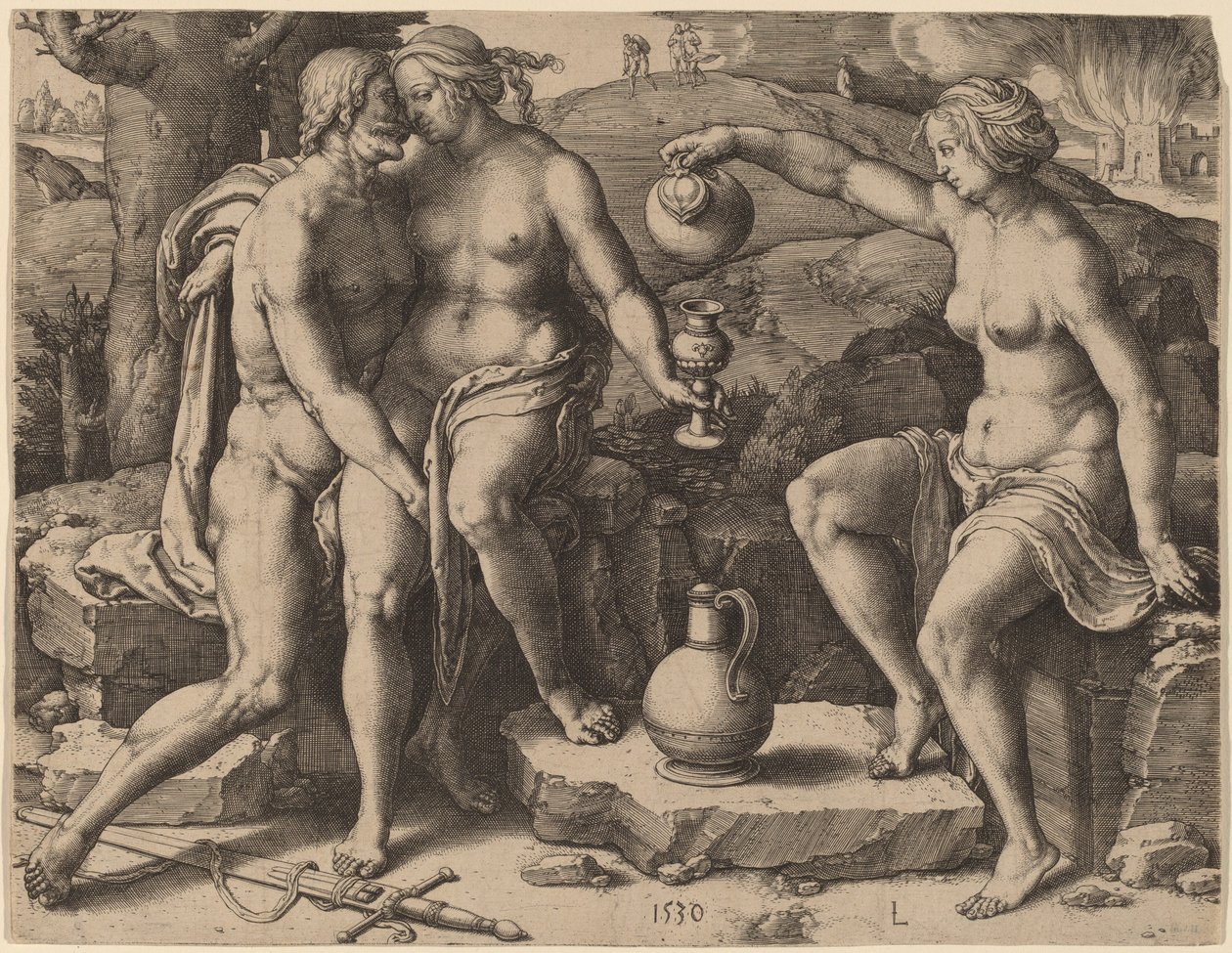 Lot and His Daughters by Lucas van Leyden