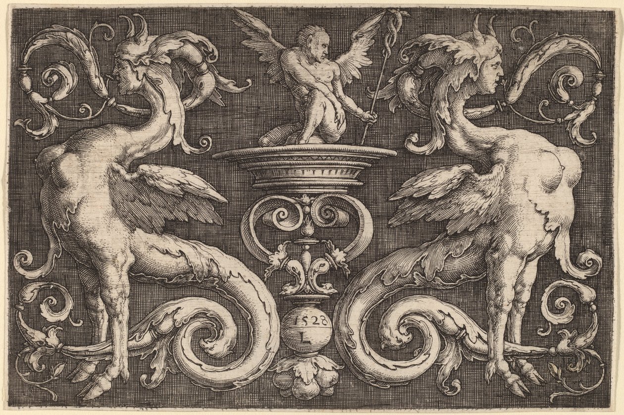 Ornament with Two Sphinxes and a Winged Man by Lucas van Leyden