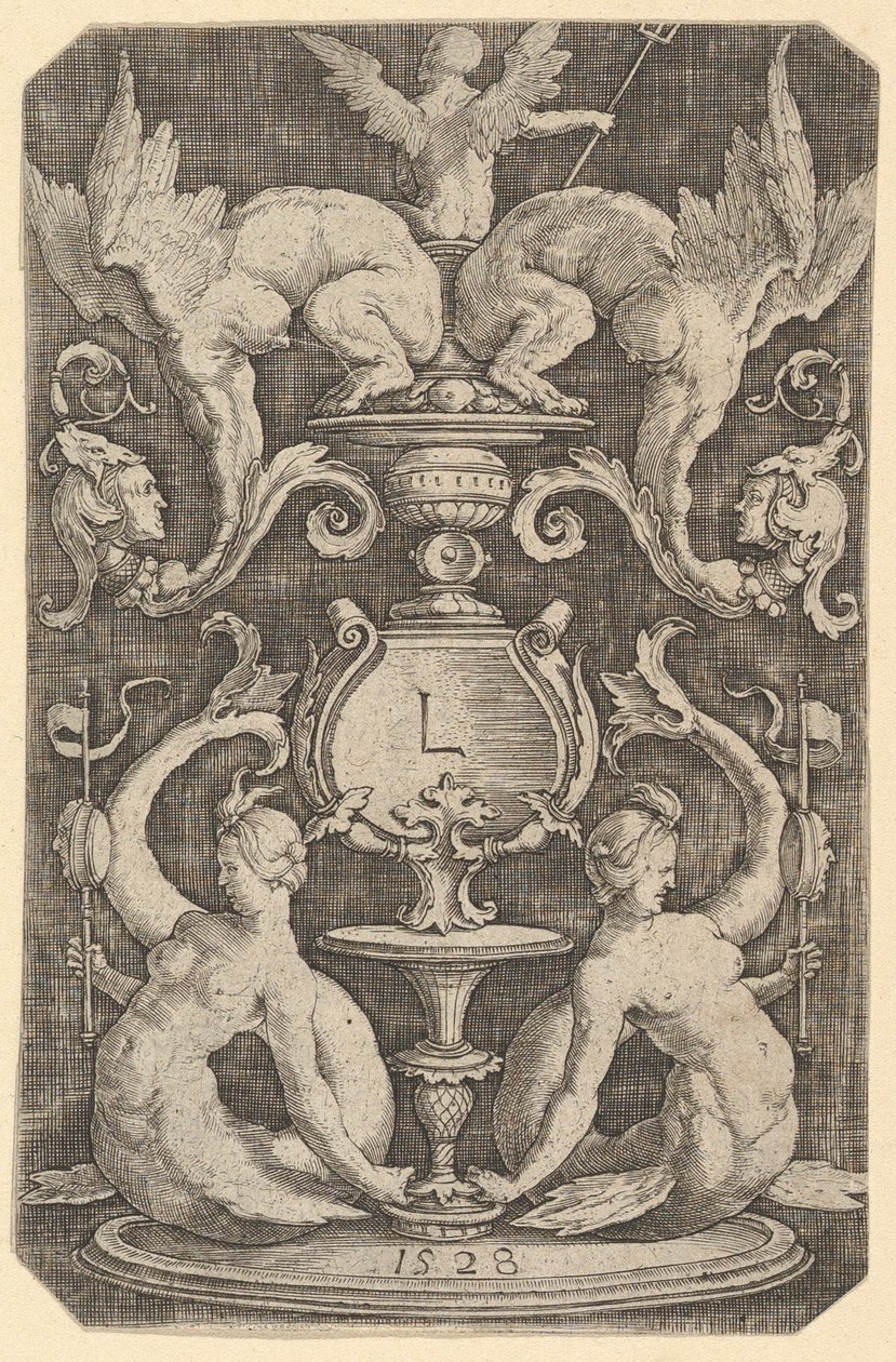 Panel of Ornament with Two Sirens by Lucas van Leyden
