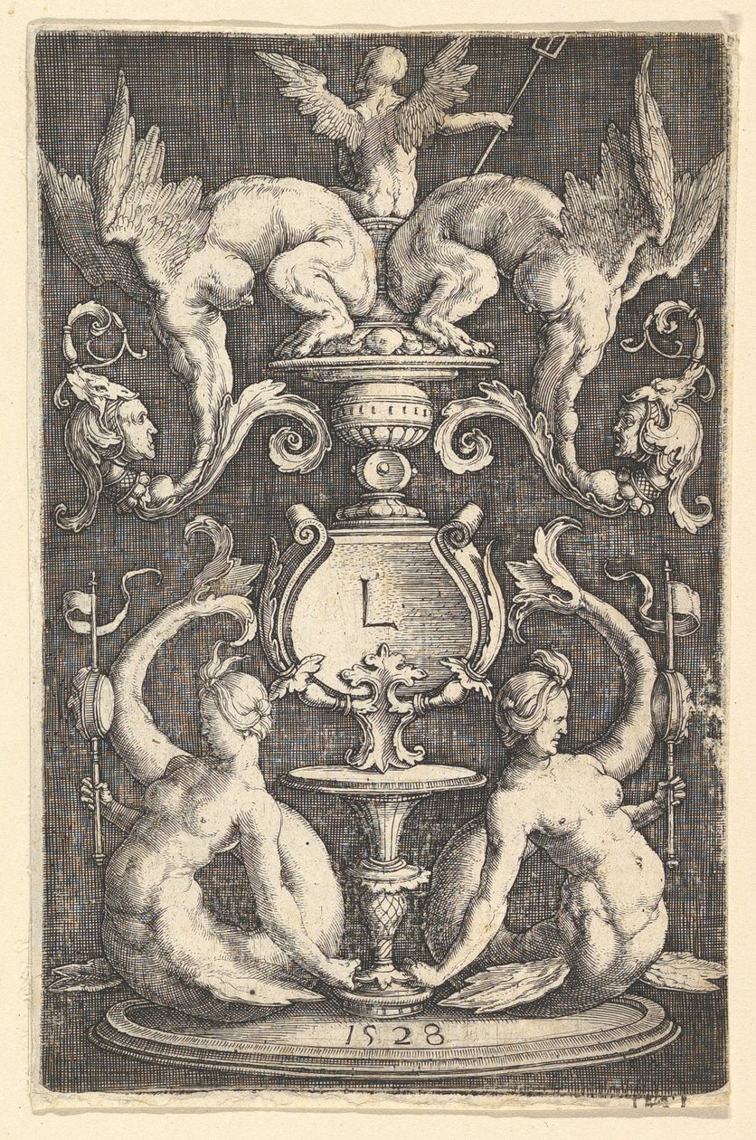 Panel of Ornament with Two Sirens by Lucas van Leyden