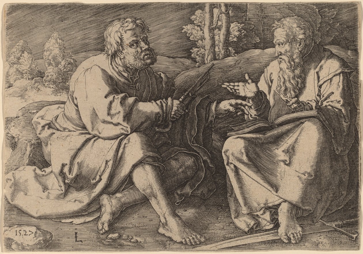 Saints Peter and Paul Seated in a Landscape by Lucas van Leyden