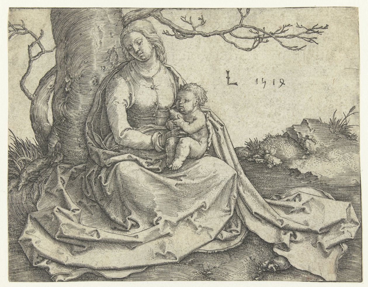 Virgin and Child Seated under a Tree by Lucas van Leyden