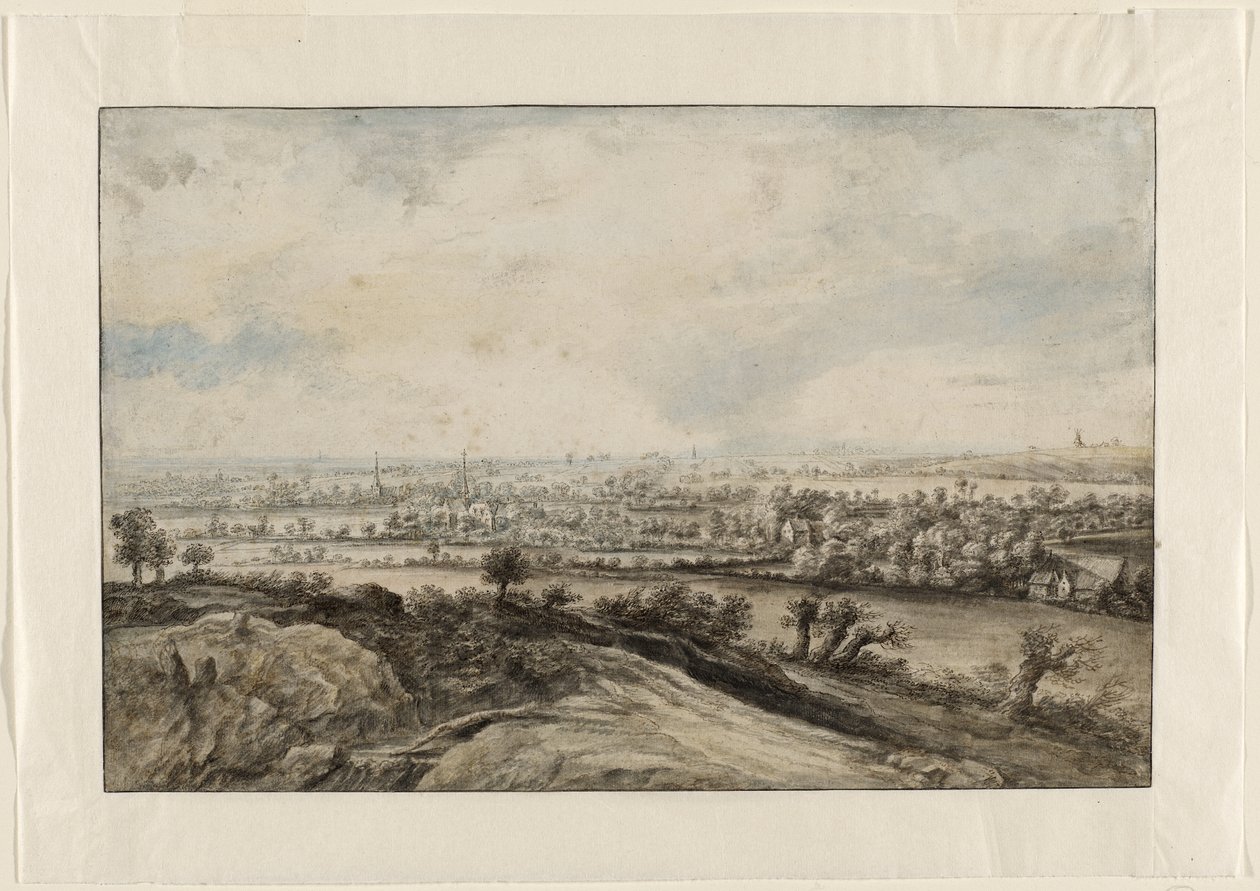 A Panoramic River Landscape with Pollard Willows by Lucas van Uden