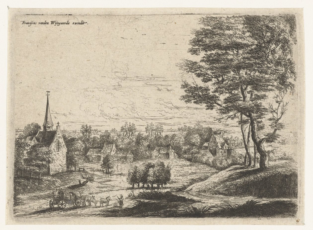 View of a Village with a Covered Wagon (Five Landscapes series) by Lucas van Uden