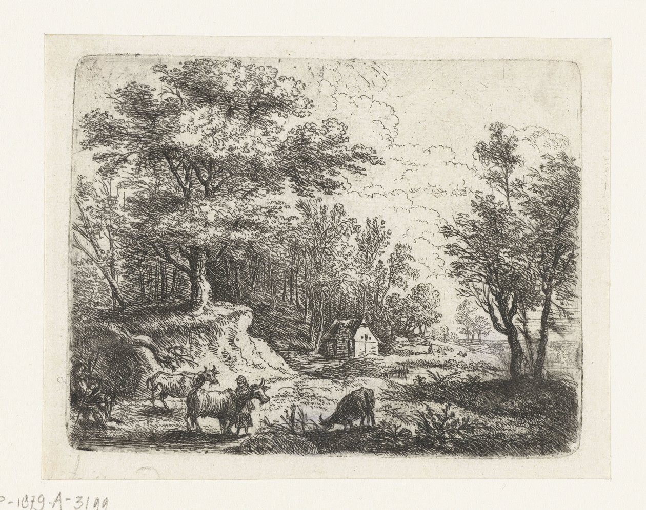 Landscape with Three Cows and a Woman by Lucas van Uden