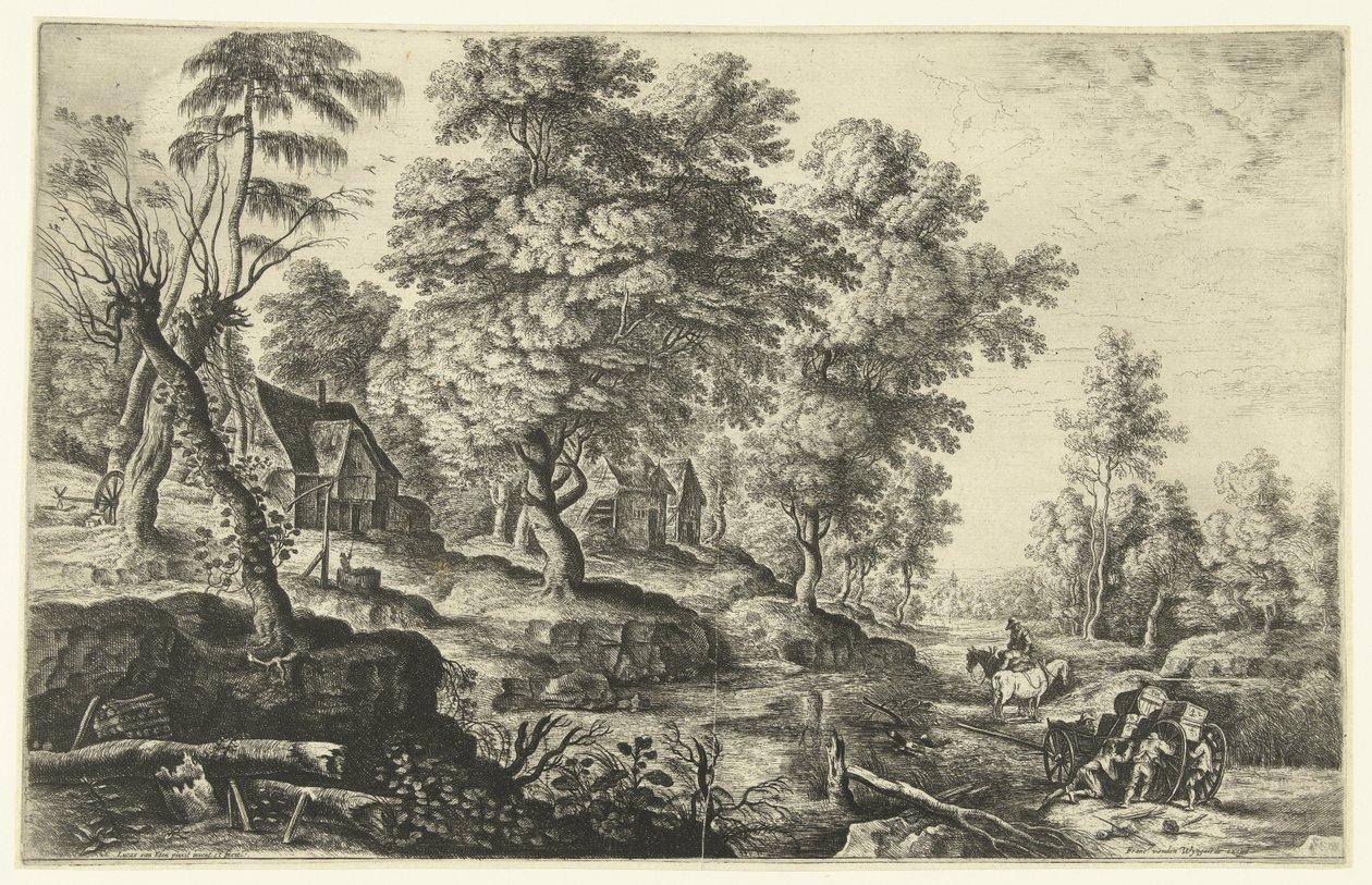 Landscape with Men Pushing a Cart by Lucas van Uden