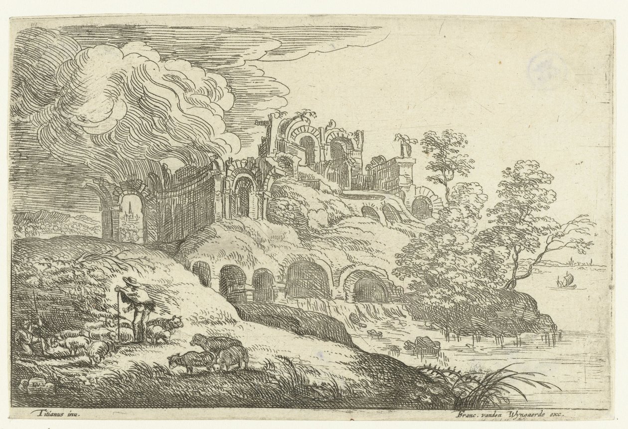 Ruins by a Lake by Lucas van Uden