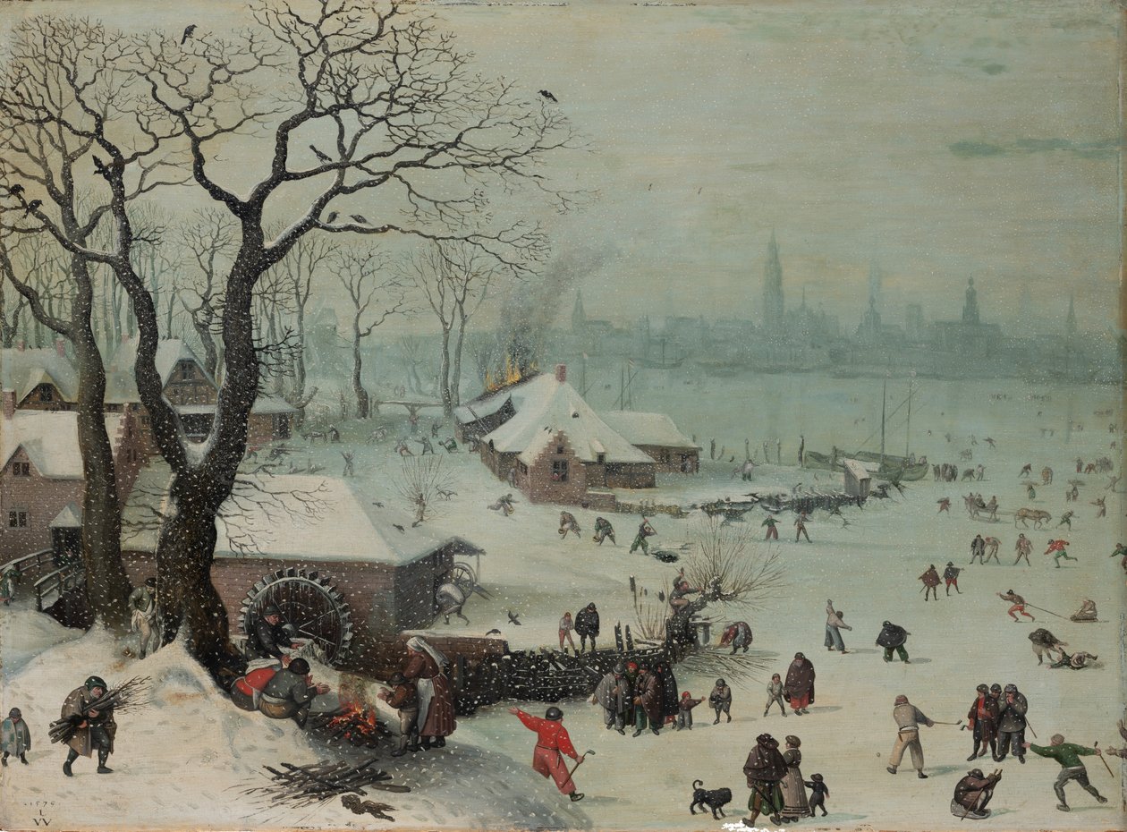 Winter Landscape with Snowfall near Antwerp by Lucas van Valckenborch