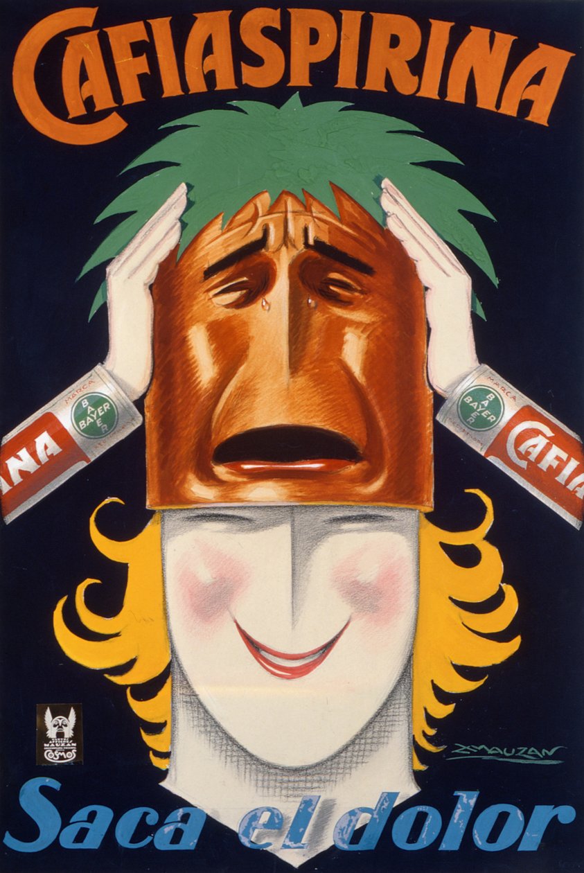 Poster Produced in Argentina to Advertise Cafiaspirina Aspirin by Luciano Achille Mauzan