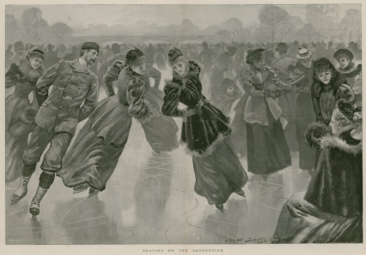 Skating on the Serpentine, Hyde Park, London by Lucien Davis