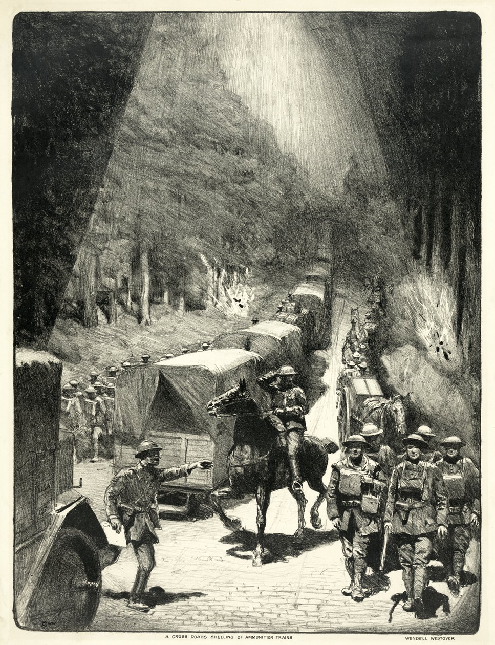 A Cross Roads Shelling of Ammunition Trains by Lucien Hector Jonas
