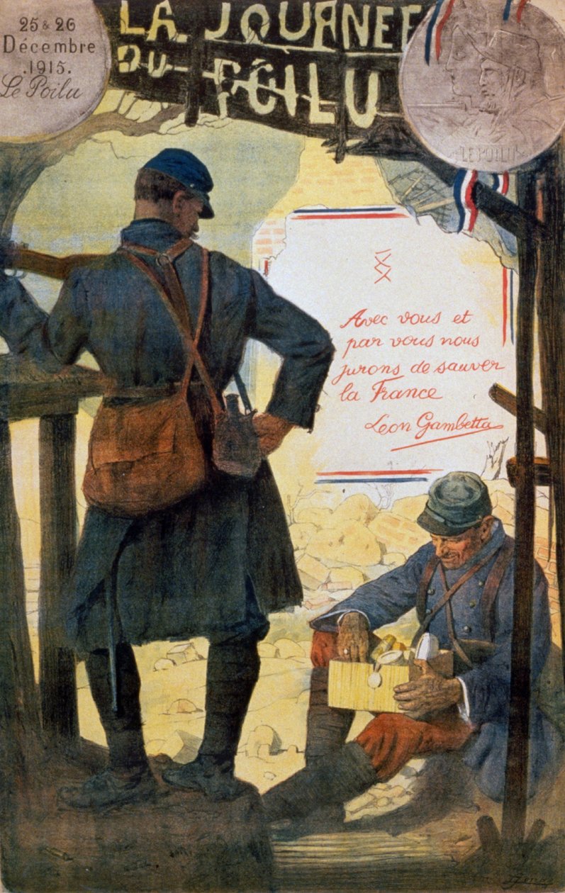 Two French soldiers going through care packets sent from home by Lucien Hector Jonas