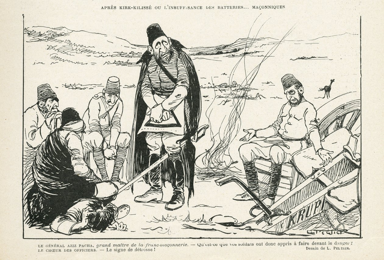 Illustration in Le Rire, 09/11/12 - After Kirk-Kilisse or the Insufficient Batteries (engraving) by Lucien Metivet