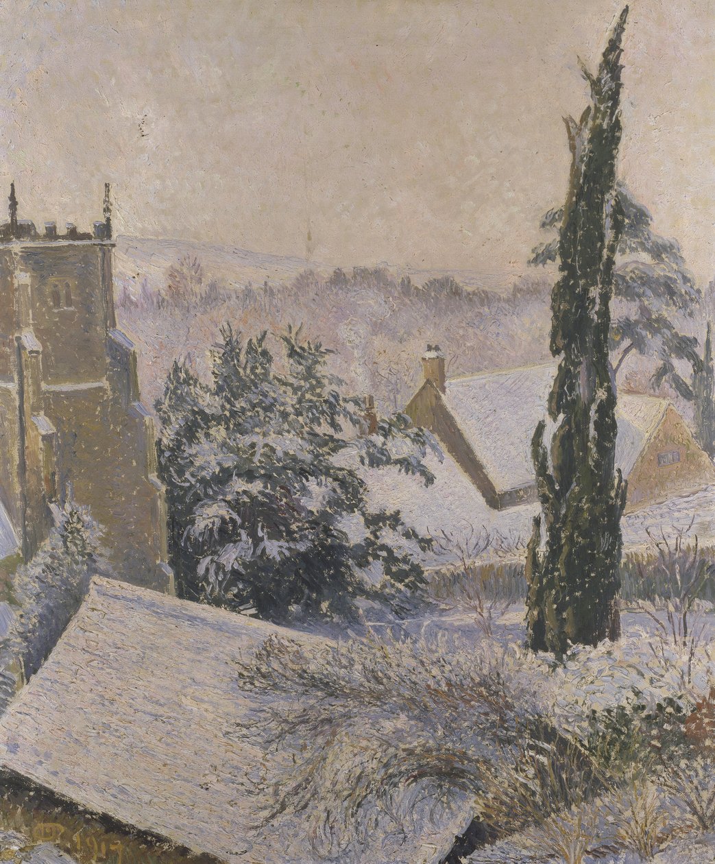 East Knoyle Church: Snow by Lucien Pissarro