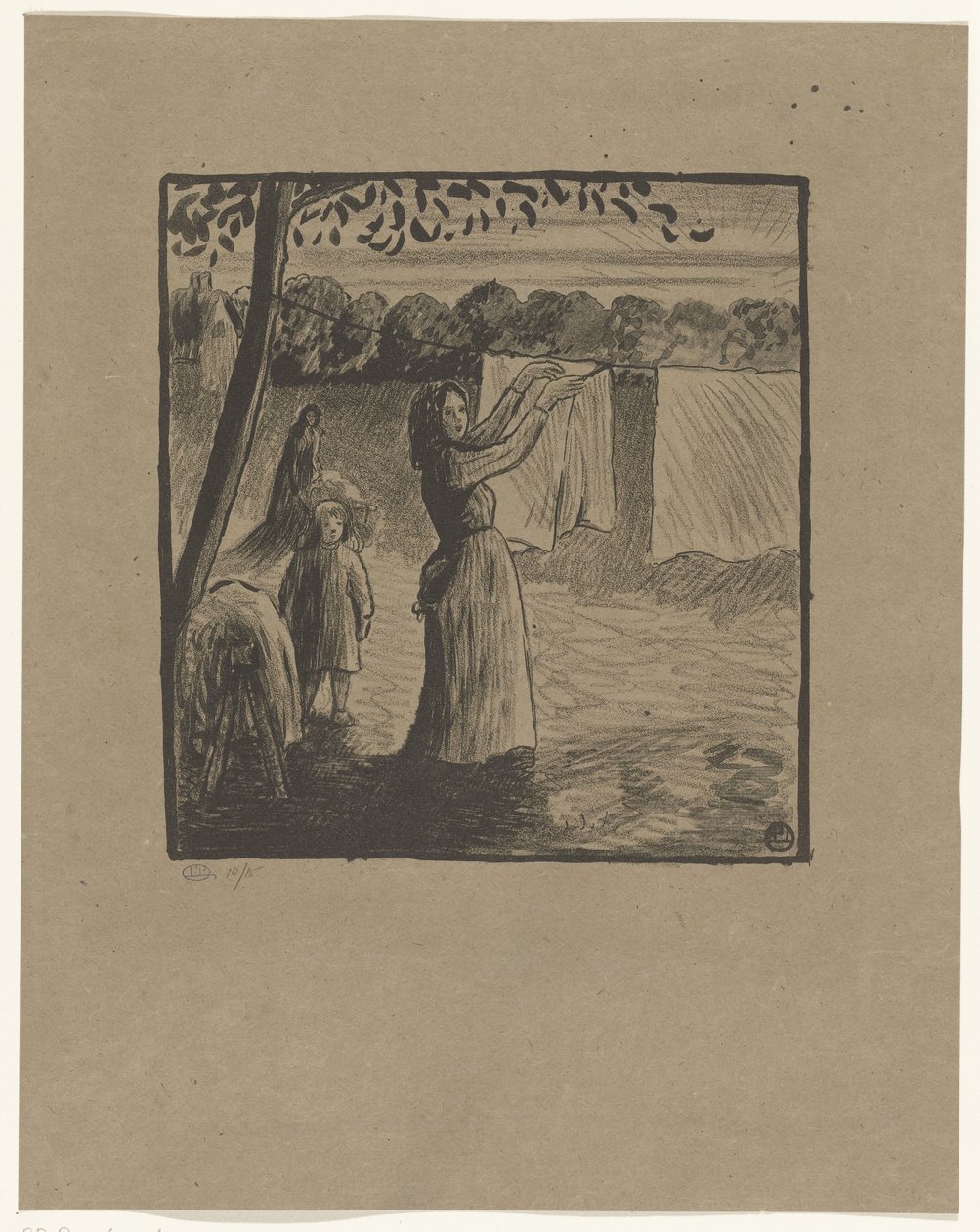 Hanging the Laundry by Lucien Pissarro