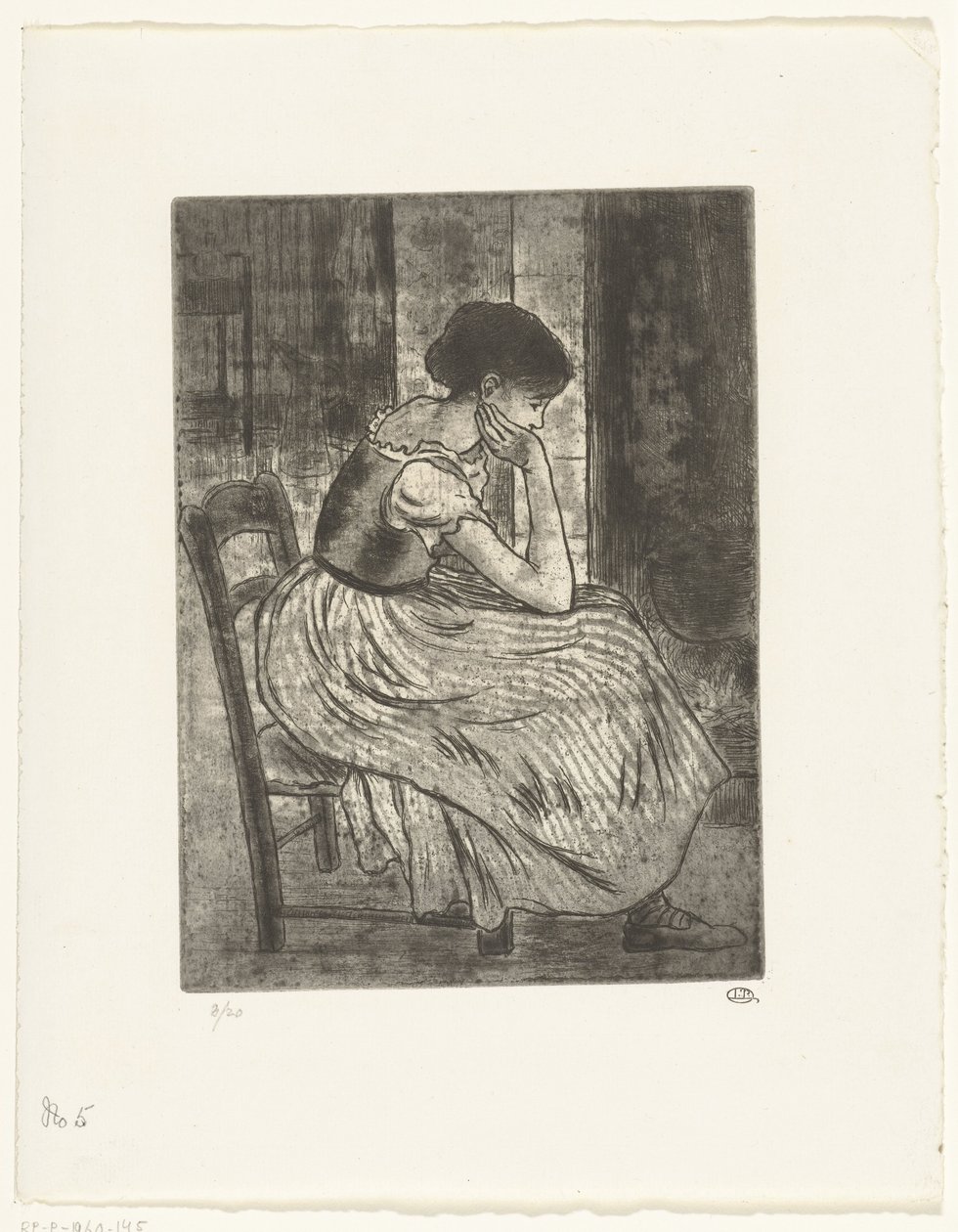 Young Woman Sitting by a Fireplace by Lucien Pissarro