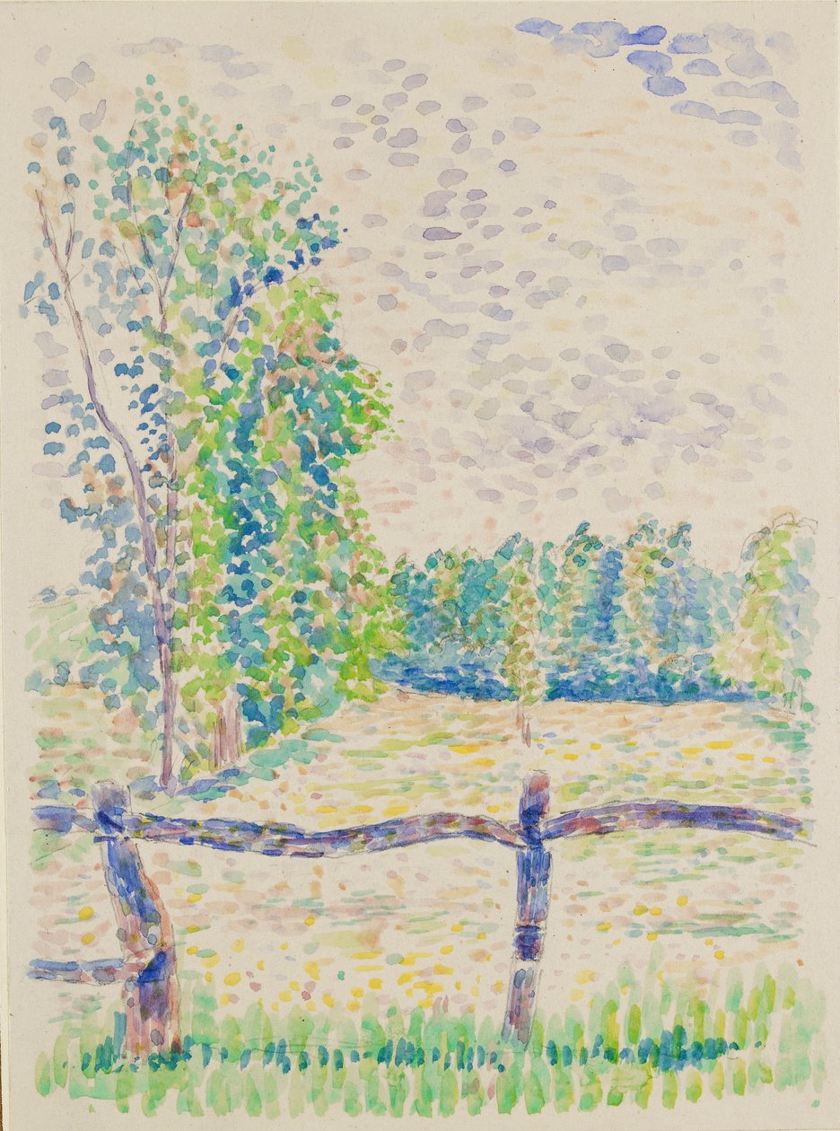 La Barriere, Eragny Meadows, c. 1886 by Lucien Pissarro