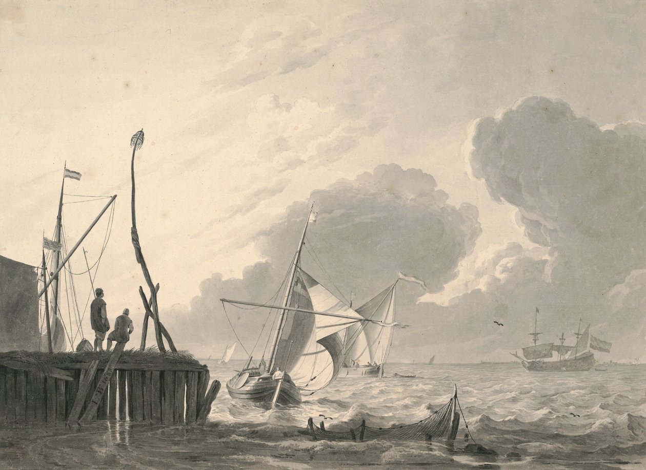 Harbor on the Sea in Gathering Thunderstorm by Ludolf Bakhuizen