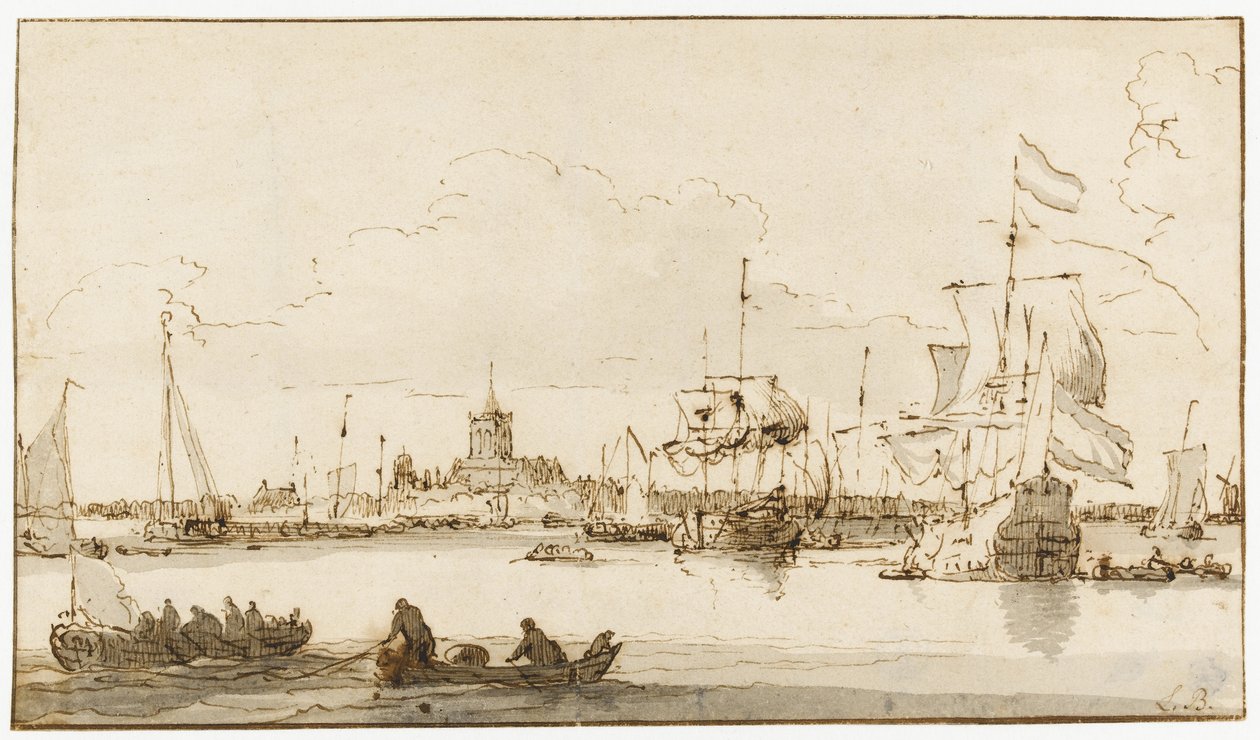 A View of Vlaardingen with Shipping in the Foreground by Ludolf Backhuysen