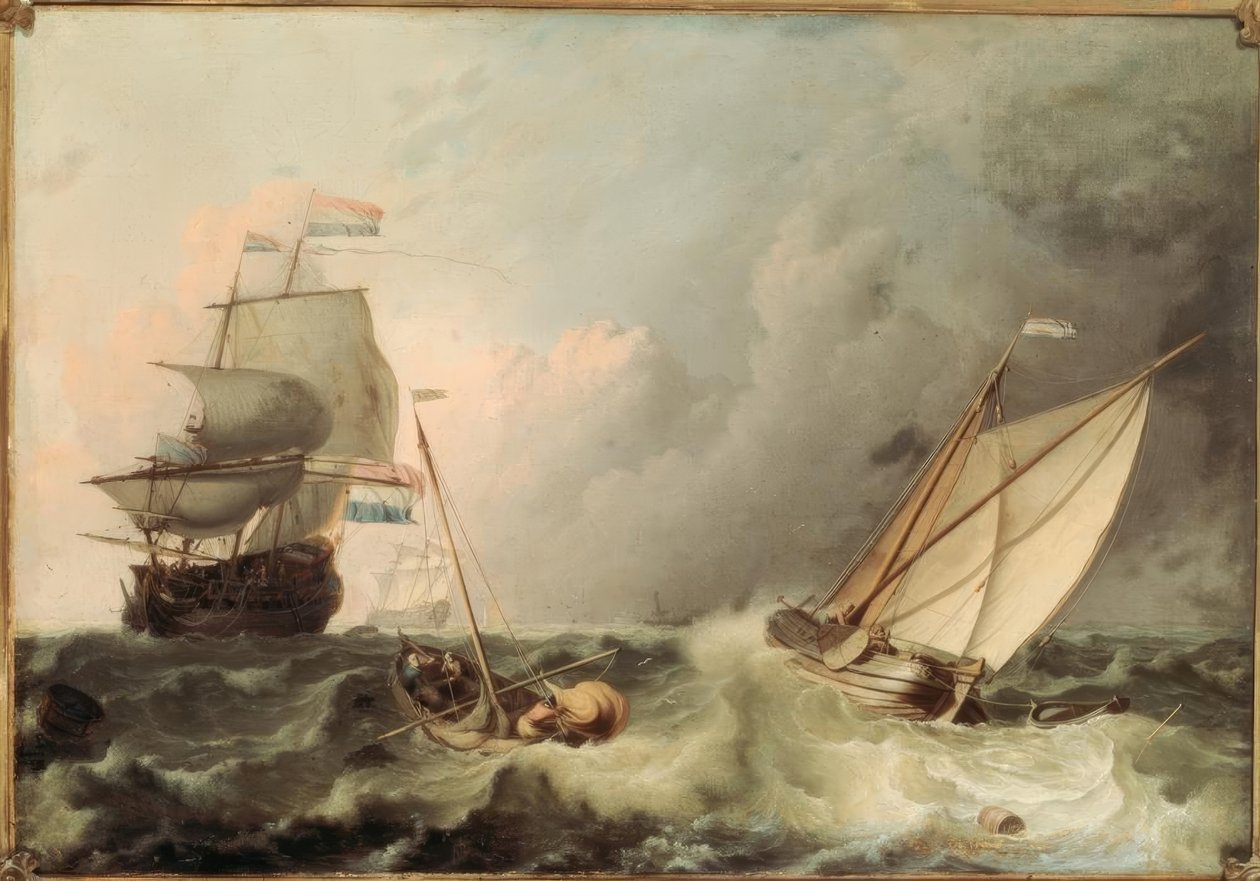 Sailing Ships on Rough Sea by Ludolf Backhuysen