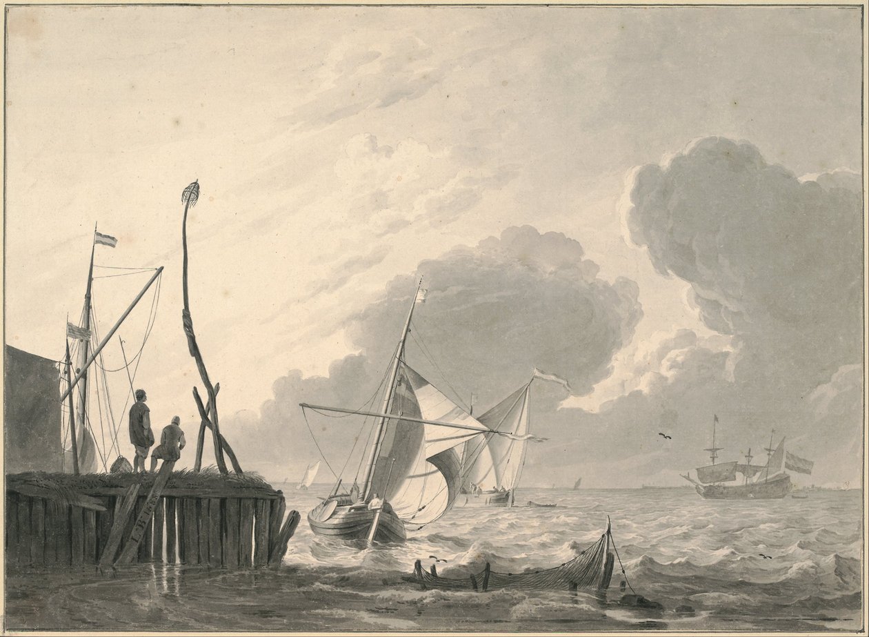 Harbor on the Sea in Gathering Thunderstorm by Ludolf Bakhuizen