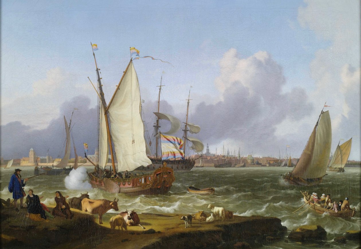 View of Emden from the Island Nesserland by Ludolf Bakhuizen