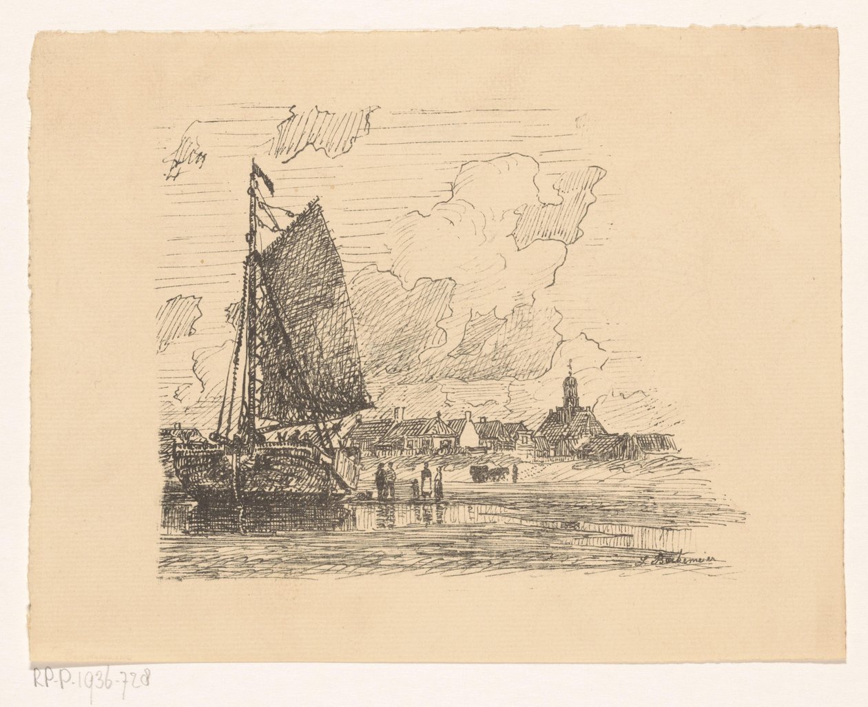 Bomschuit on the Beach of Noordwijk aan Zee by Ludolph Berkemeier (signed by artist)