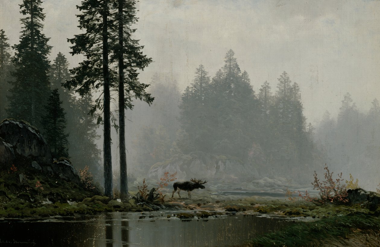 Autumn Fog (oil on canvas) by Ludvig Skramstad