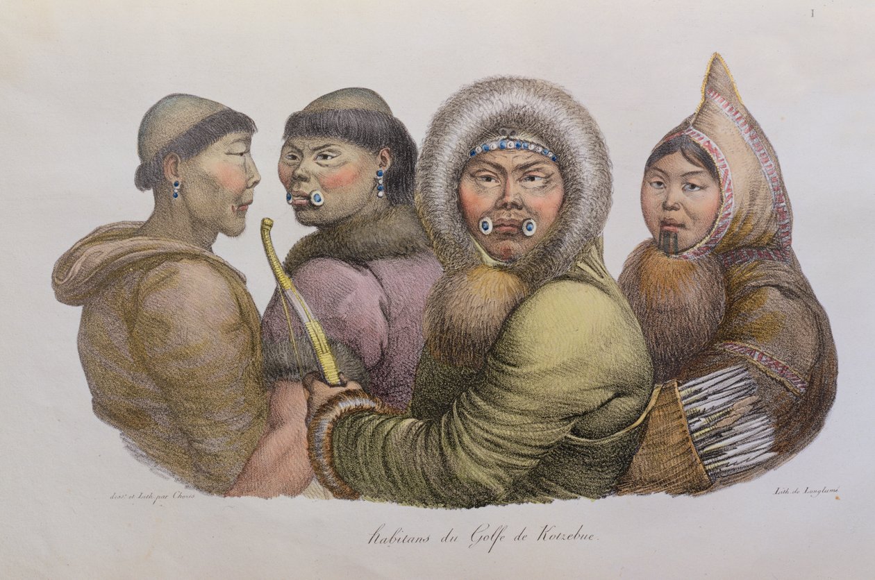 Natives of the Gulf of Kotzebue, Alaska, from Voyage Pittoresque Autour du Monde, published 1822 by Ludwig Choris