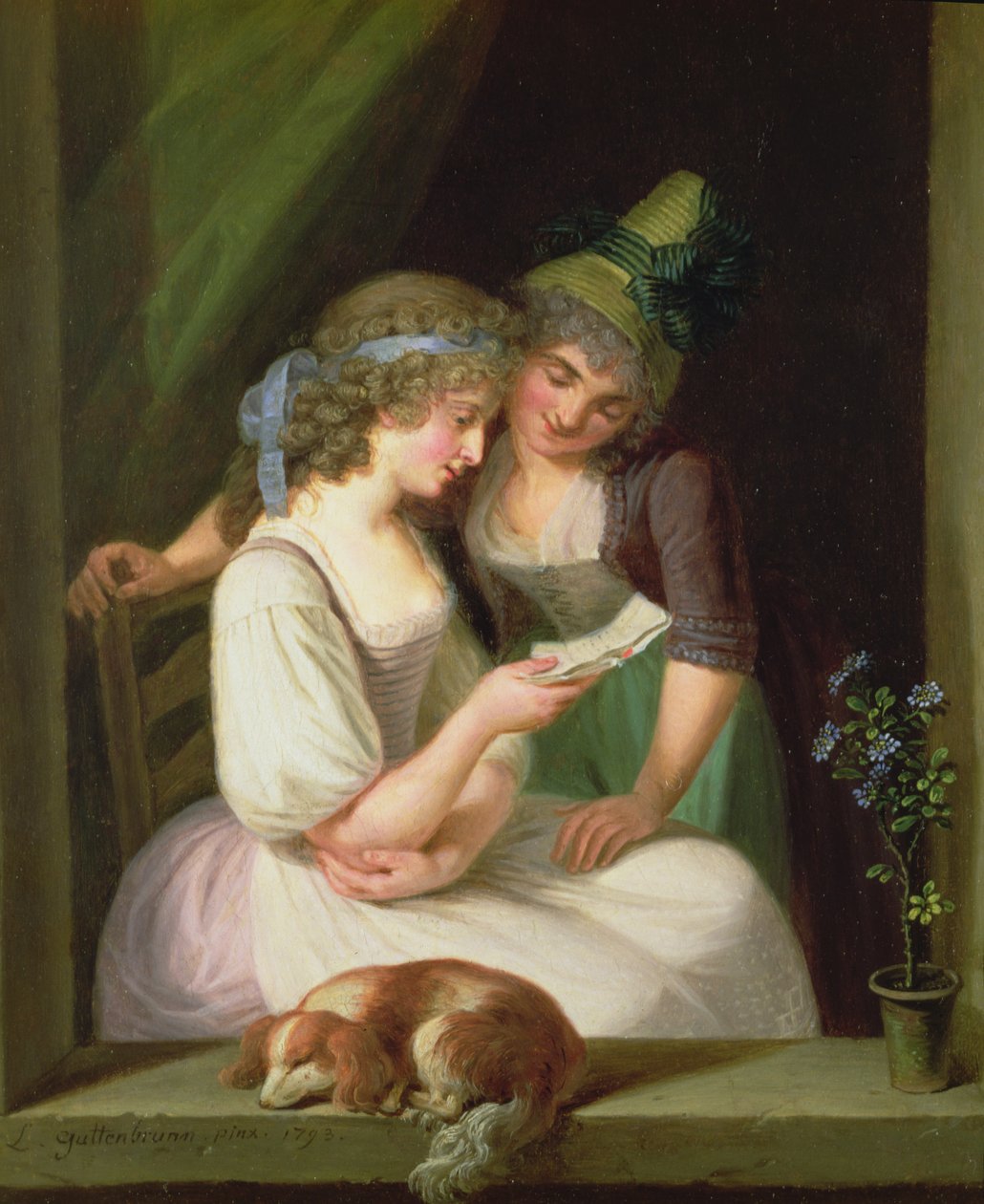 Two Women Reading a Letter by Ludwig Guttenbrunn