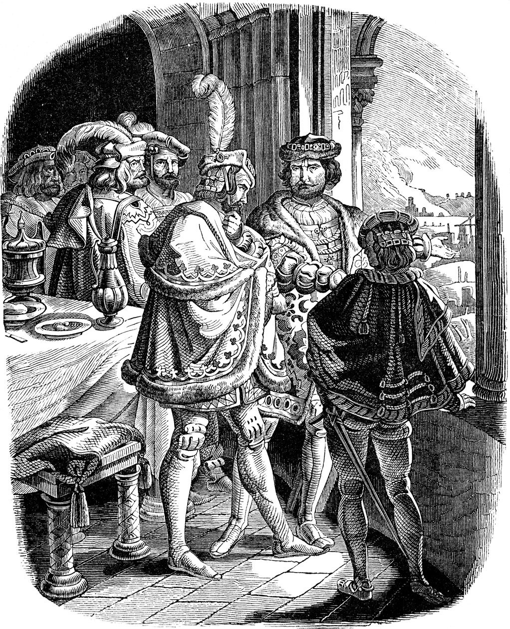 Frederick I Meal in Heidelberg Castle 1462 Illustration from the Geschichte des deutschen Volkes by E. Duller, 1840 by Ludwig Adrian Richter