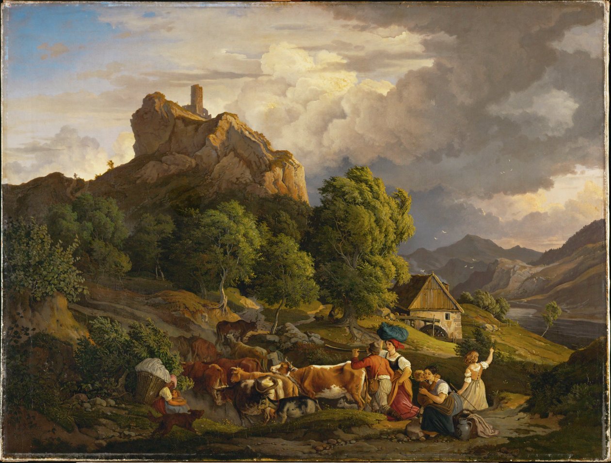 Pasture with Herd and a Castle Ruin by Ludwig Adrian Richter