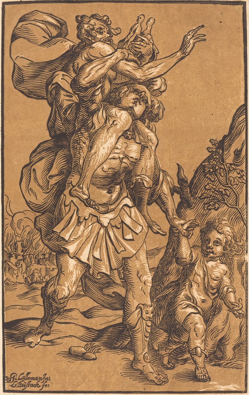 Aeneas Saving His Father from Troy by Ludwig Büsinck after Georges Lallemand