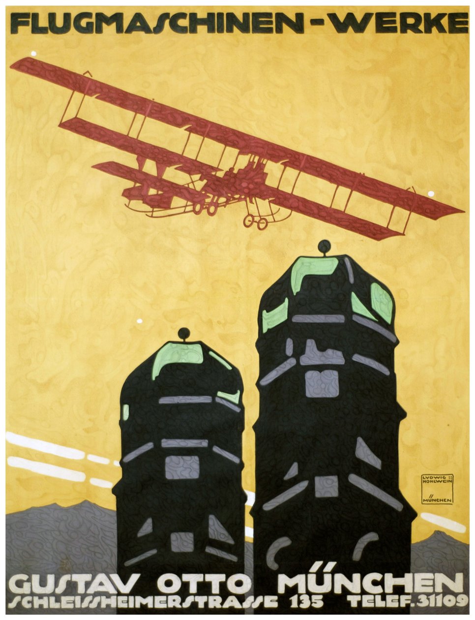 Flugmaschinen - Werke, Poster. 1912 by Ludwig Hohlwein