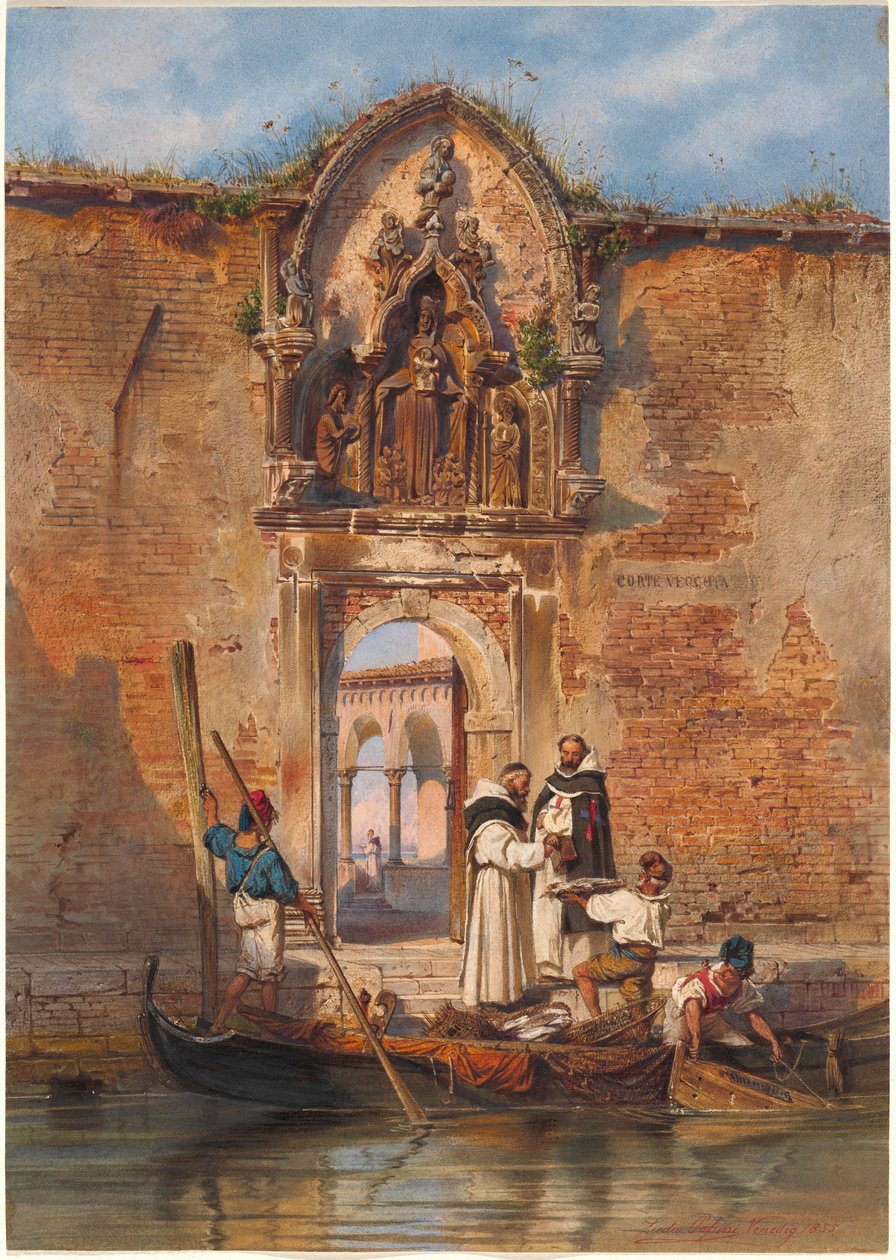 Monks Buying Fish before the Portal of the Madonna della Misericordia by Ludwig Johann Passini