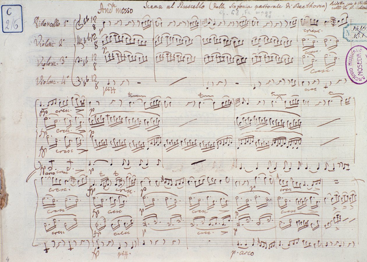 Page of the sheet music for Symphony no 6 in F major, opus 68, by Ludwig van Beethoven by Ludwig van Beethoven