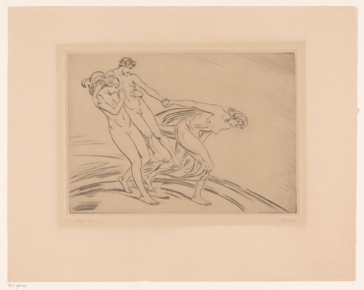 Two Women Abducting a Man by Ludwig von Hofmann (signed by artist)