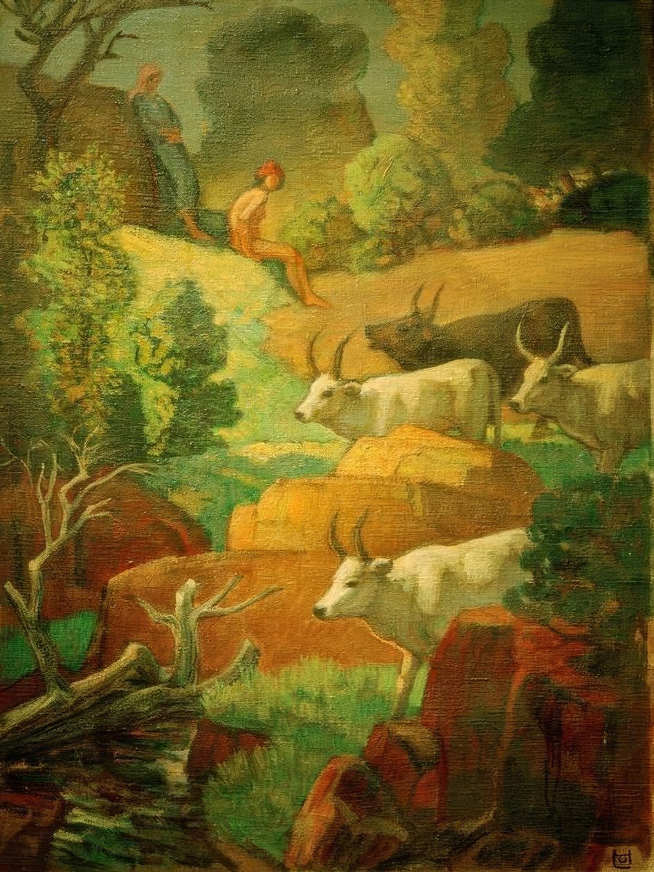 Cattle at the Watering Place by Ludwig von Hofmann