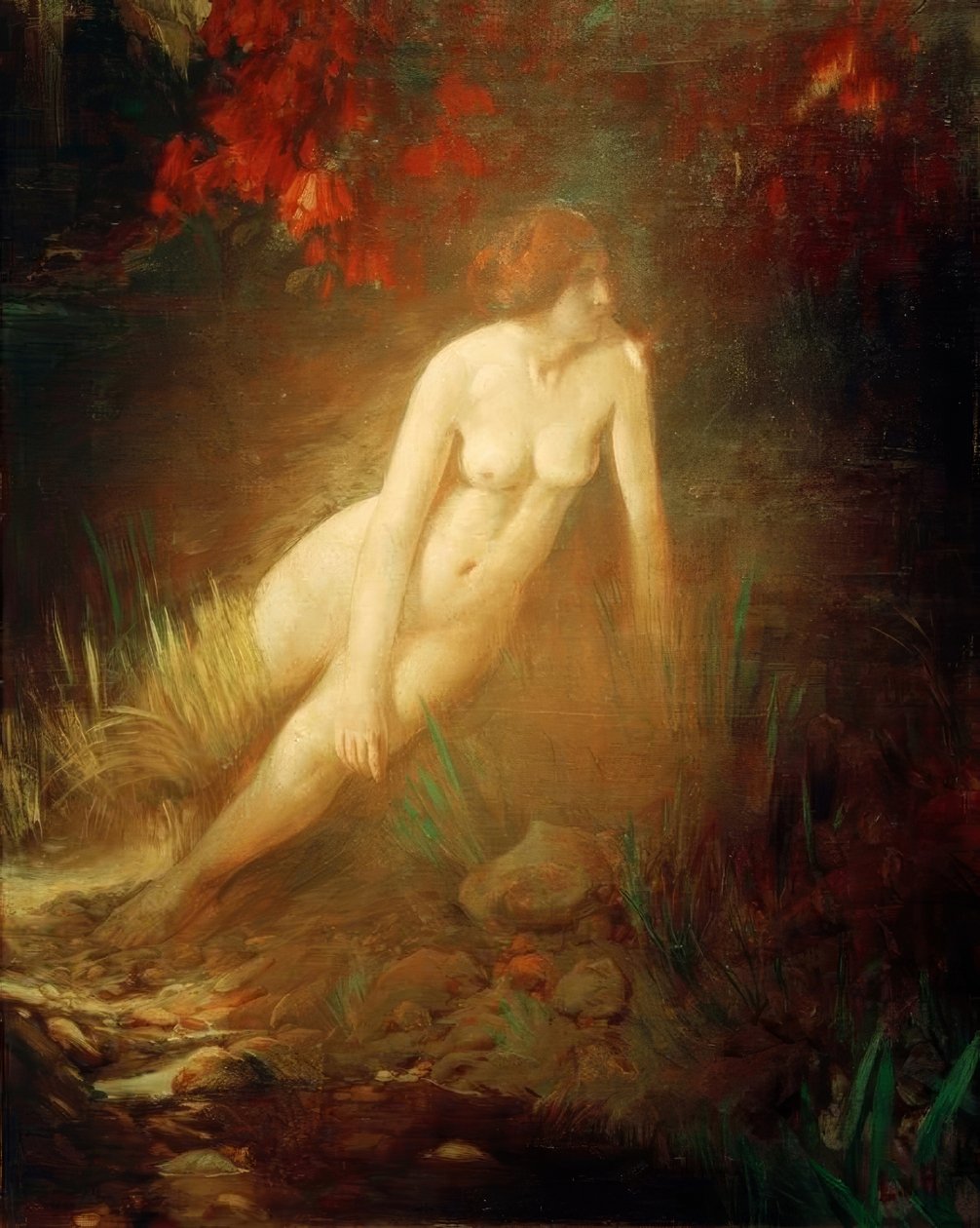 Female Nude on a Rocky, Flower-Covered Shore by Ludwig von Hofmann