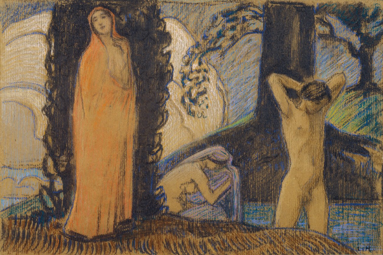 Two Women and a Young Man in the Bath by Ludwig von Hofmann