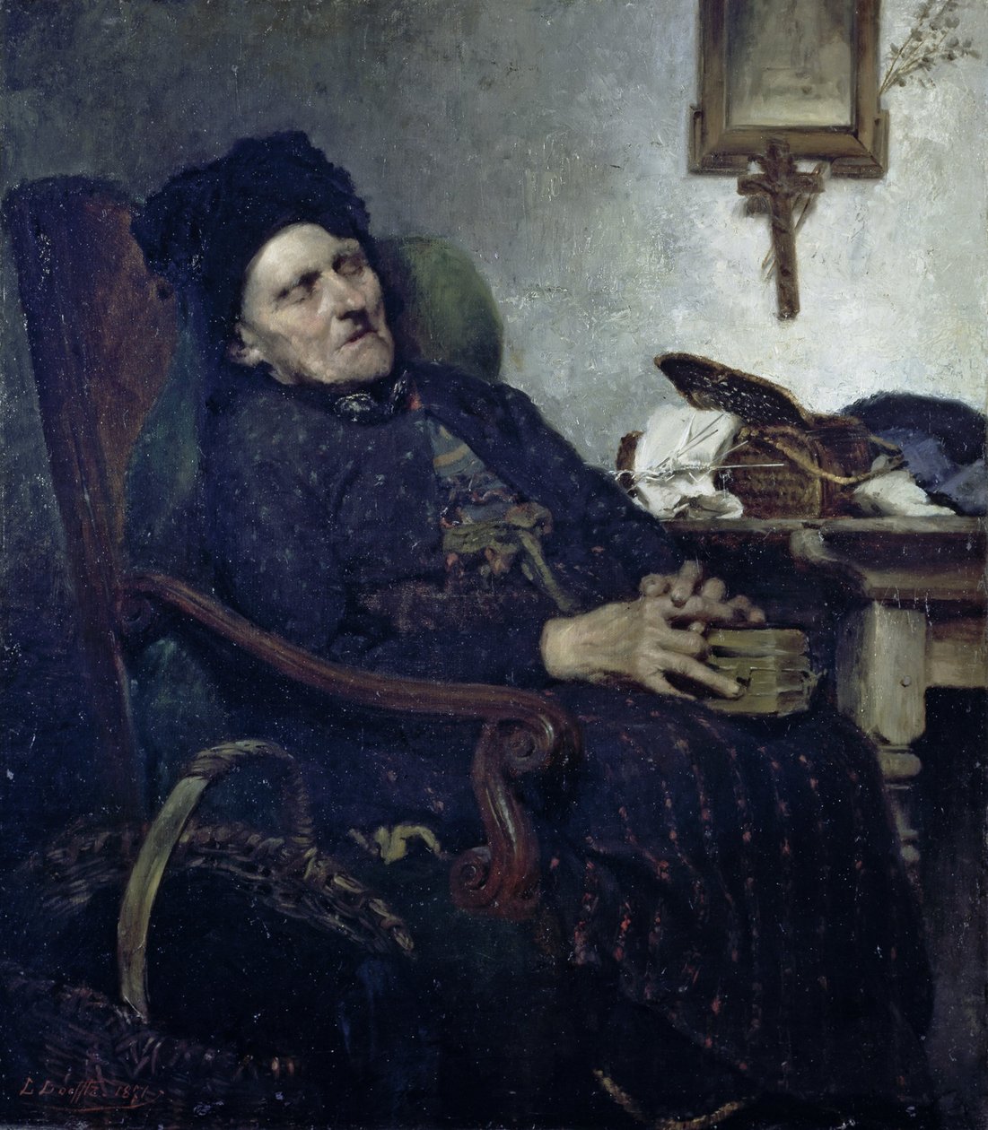 Old Woman in Interior by Ludwig von Löfftz