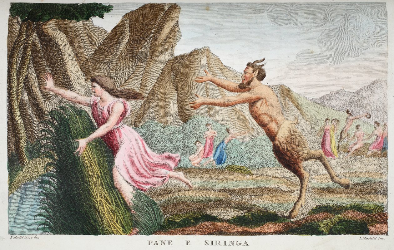 Syrinx into a Reed or Pane e Siringa, Book I, illustration from Ovid